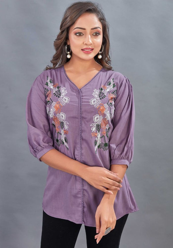 Embroidery Casual Wear Crew Neck Half Sleeve Tunics