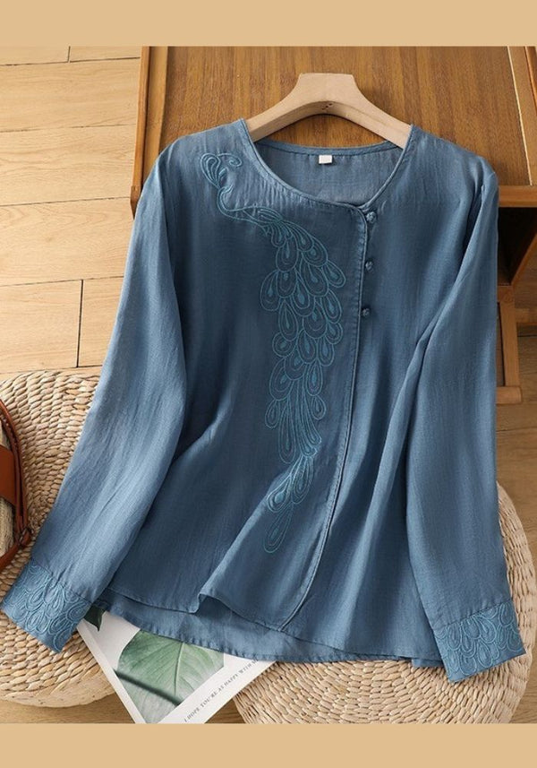 Elegant Peacock Embroidered Cotton Tunic