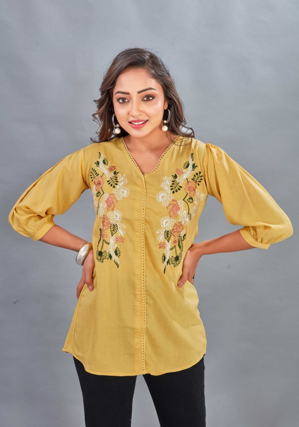 Embroidery Casual Wear Crew Neck Half Sleeve Tunics