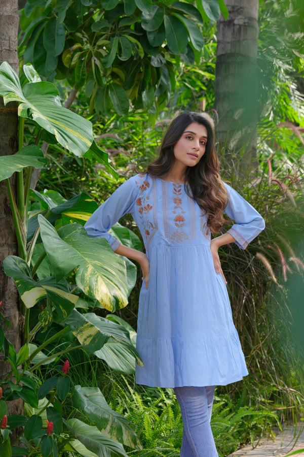 Rayon Heavy Embroidery Sky Tunic