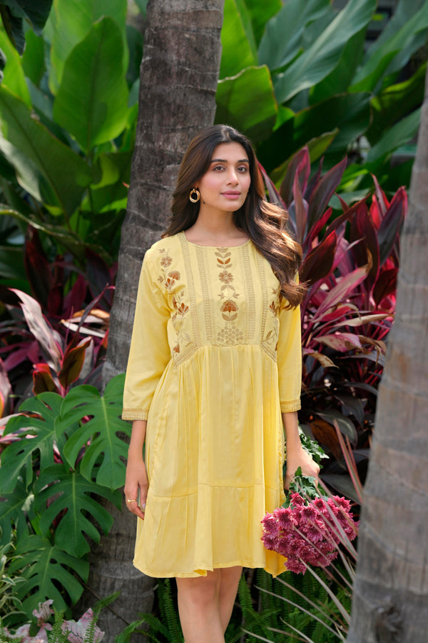 Rayon Heavy Embroidery Mustard Tunic