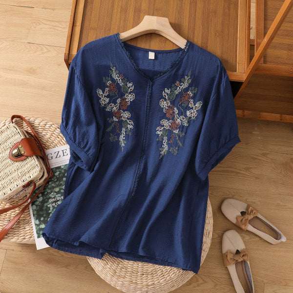 Embroidery Casual Wear Crew Neck Half Sleeve Tunics