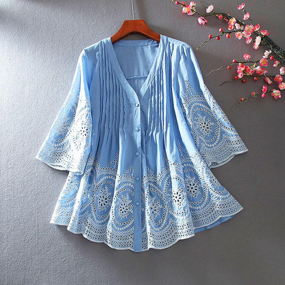 Vintage Ethnic Heavy Chikankari Ruffle Cotton Tunic For Women