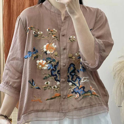 Embroidery Casual Wear Crew Neck Half Sleeve Tunics